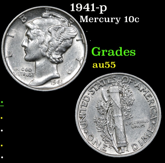 1941-p Mercury Dime 10c Grades Choice AU