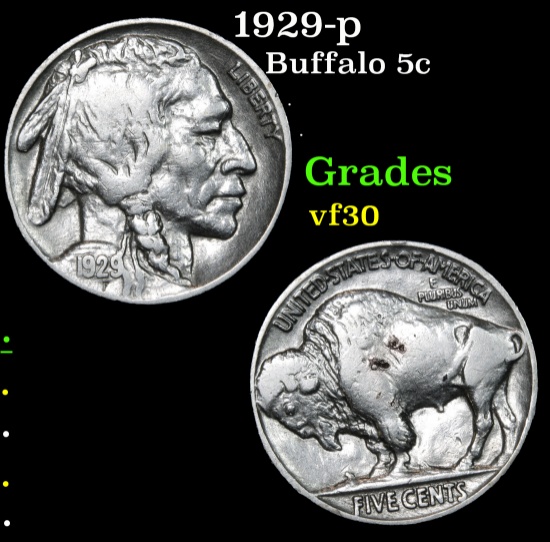 1929-p Buffalo Nickel 5c Grades vf++