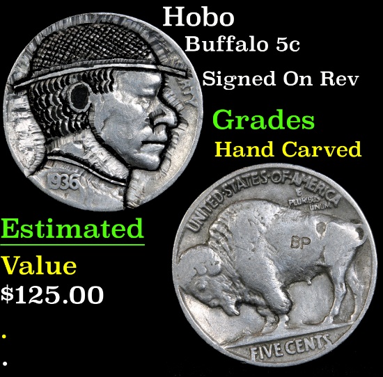 Hobo Buffalo Nickel 5c Grades Hand Carved