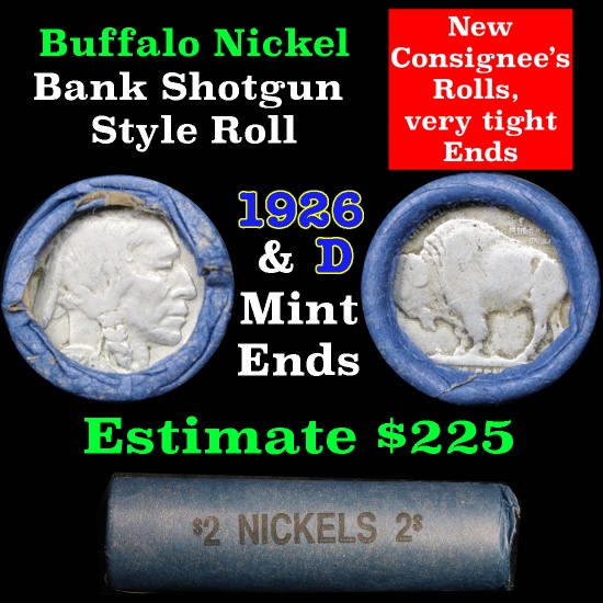 Buffalo Nickel Shotgun Roll in Old Bank Style Wrapper 1926 & d Mint Ends (fc)