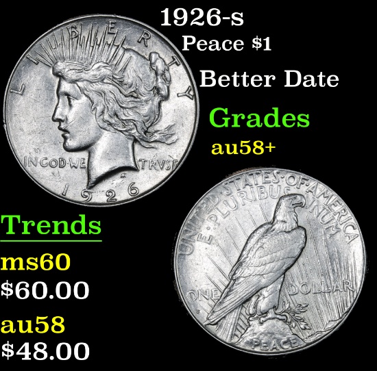 1926-s Peace Dollar $1 Grades Choice AU/BU Slider+