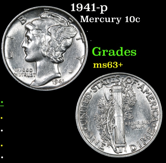 1941-p Mercury Dime 10c Grades Select+ Unc