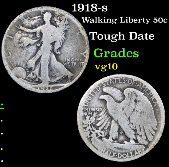 1918-s Walking Liberty Half Dollar 50c Grades vg+