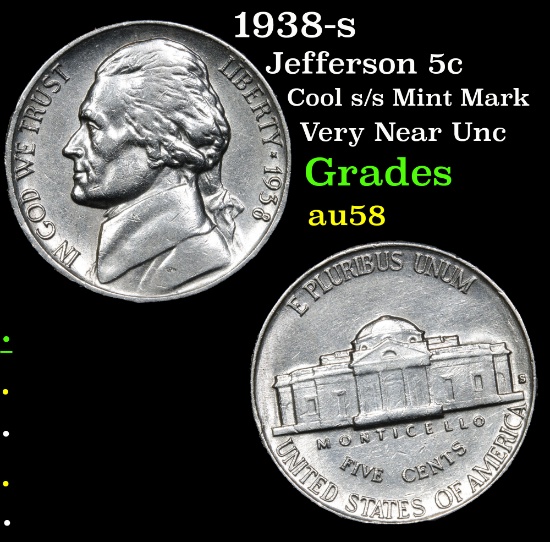 1938-s Jefferson Nickel 5c Grades Choice AU/BU Slider