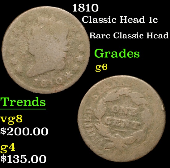 1810 Classic Head Large Cent 1c Grades g+