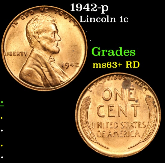1942-p Lincoln Cent 1c Grades Select+ Unc RD