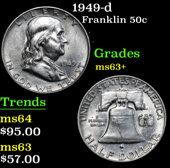1949-d . . Franklin Half Dollar 50c Grades Select+ Unc