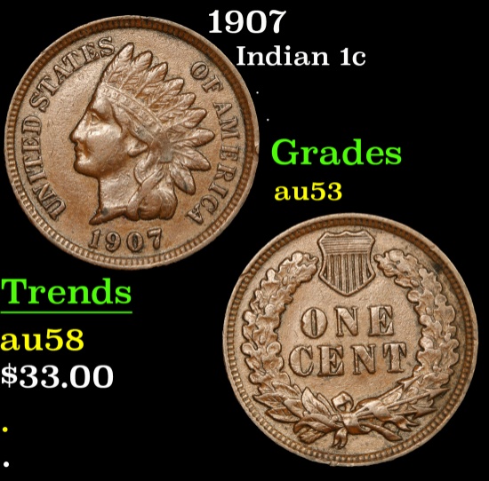 1907 . . Indian Cent 1c Grades Select AU