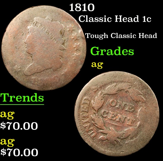 1810 Tough Classic Head . Classic Head Large Cent 1c Grades ag