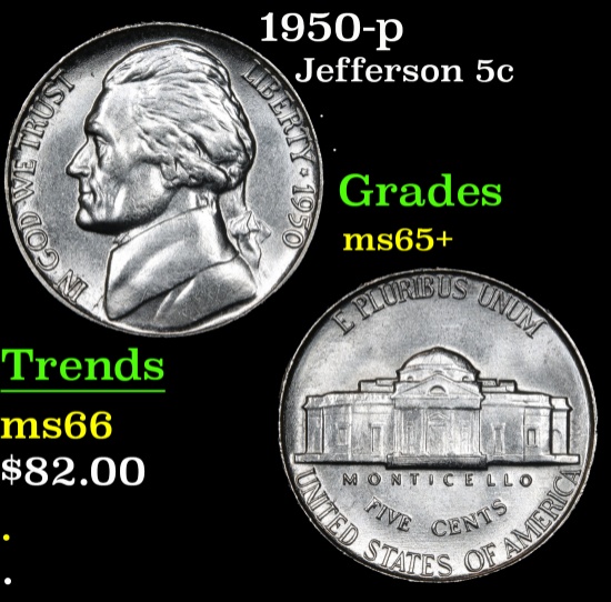 1950-p . . Jefferson Nickel 5c Grades GEM+ Unc
