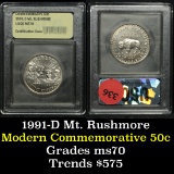 1991-d Mount Rushmore . . Modern Commem Half Dollar 50c Graded ms70, Perfection By USCG