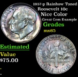 1957-p Rainbow Toned Nice Color Great Gem Example Roosevelt Dime 10c Grades GEM Unc