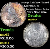 1898-p Rainbow Toned Fantastic Rainbow Toning Very Near Gem Morgan Dollar $1 Grades Choice+ Unc