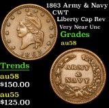 1863 Army & Navy Liberty Cap Rev Very Near Unc Civil War Token 1c Grades Choice AU/BU Slider