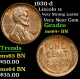 1930-d Very Strong Luster Very Near Gem Lincoln Cent 1c Grades Choice+ Unc BN