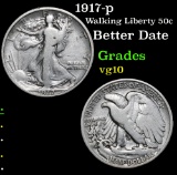 1917-p Better Date . Walking Liberty Half Dollar 50c Grades vg+