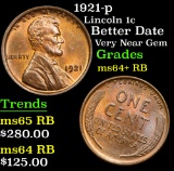 1921-p Better Date Very Near Gem Lincoln Cent 1c Grades Choice+ Unc RB
