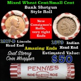 Mixed small cents 1c orig shotgun roll,1917-d Wheat Cent, 1879 Indian Cent other end
