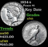 1934-s Key Date . Peace Dollar $1 Grades xf+