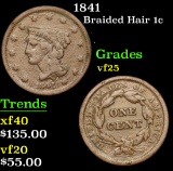 1841 . . Braided Hair Large Cent 1c Grades vf+