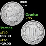 1869 . . Three Cent Copper Nickel 3cn Grades vf+