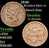 1846 Small Date . Braided Hair Large Cent 1c Grades vf details