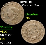1820/19 . . Coronet Head Large Cent 1c Grades f+