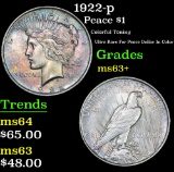 1922-p Colorful Toning Ultra Rare For Peace Dollar In Color Peace Dollar $1 Grades Select+ Unc