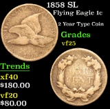 1858 SL 2 Year Type Coin . Flying Eagle Cent 1c Grades vf+