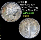1945-p Nice Toning Very Near Unc Mercury Dime 10c Grades Choice AU/BU Slider