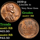 1929-p . Very Near Gem Lincoln Cent 1c Grades Choice+ Unc RB