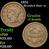 1851 . . Braided Hair Large Cent 1c Grades vf details