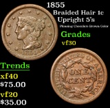 1855 Upright 5's Pleasing Chocolate Brown Color Braided Hair Large Cent 1c Grades vf++