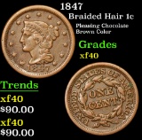 1847 Pleasing Chocolate Brown Color . Braided Hair Large Cent 1c Grades xf