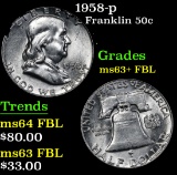 1958-p . . Franklin Half Dollar 50c Grades Select Unc+ FBL