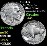 1931-s Mint Error Lamination Error Obv Buffalo Nickel 5c Grades xf+
