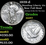 1929-d Near Full Head Average Strike For The Issue Standing Liberty Quarter 25c Grades Select Unc