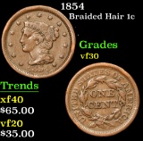 1854 . . Braided Hair Large Cent 1c Grades vf++