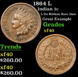 1864 L L On Ribbon; Rare Date Great Example Indian Cent 1c Grades xf