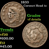 1833 . . Coronet Head Large Cent 1c Grades vf details