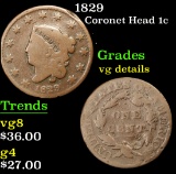 1829 . . Coronet Head Large Cent 1c Grades vg details