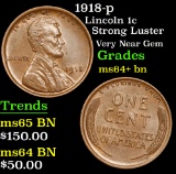 1918-p Strong Luster Very Near Gem Lincoln Cent 1c Grades Choice+ Unc BN