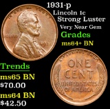1931-p Strong Luster Very Near Gem Lincoln Cent 1c Grades Choice+ Unc BN