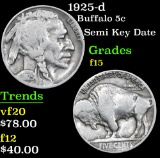 1925-d Semi Key Date . Buffalo Nickel 5c Grades f+