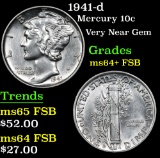 1941-d . Very Near Gem Mercury Dime 10c Grades Choice Unc+ FSB