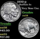 1920-p . Very Near Unc Buffalo Nickel 5c Grades Choice AU/BU Slider