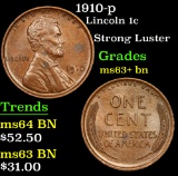 1910-p Strong Luster . Lincoln Cent 1c Grades Select+ Unc BN