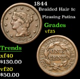 1844 Pleasing Patina . Braided Hair Large Cent 1c Grades vf+