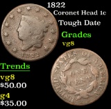 1822 Tough Date . Coronet Head Large Cent 1c Grades vg, very good