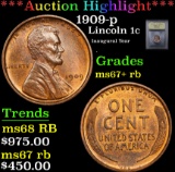 ***Auction Highlight*** 1909-p Inaugural Year . Lincoln Cent 1c Graded GEM++ RB By USCG (fc)